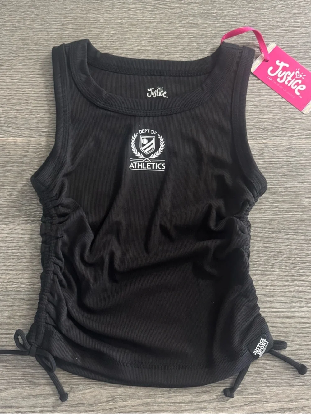 Justice Sport Girls’s Side Cinch Sleeveless Tank Top Black Size S (7/8)